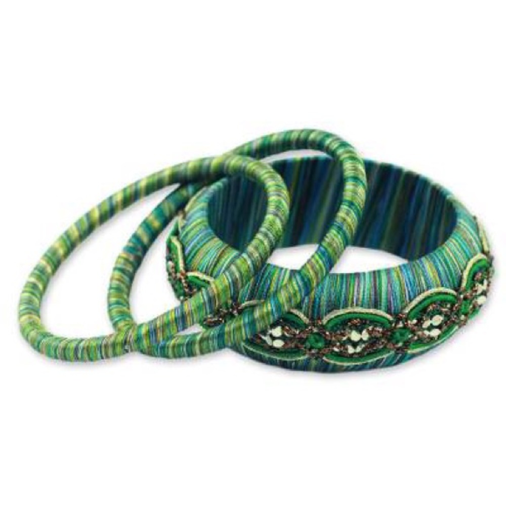 Handmade boho bracelet in shades of green